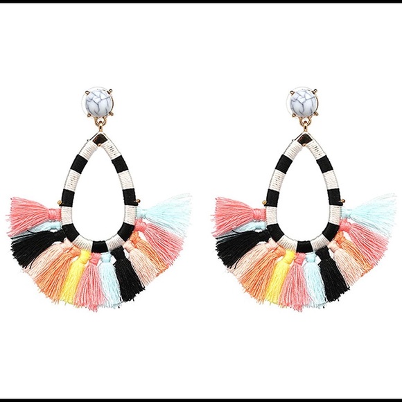 Layered in Love Jewelry - Colorful Open Drop Fan Tassel Statement Earrings